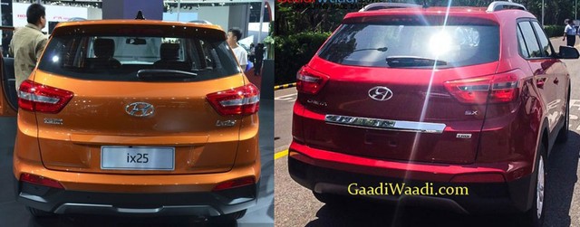 Đuôi xe của Hyundai Creta (phải) có thêm dải crôm khá lớn nằm giữa cửa mở khoang hành lý.