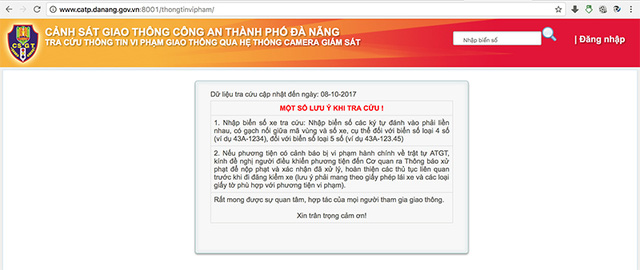 Hệ thống tra cứu của Cảnh sát Giao thông Đà Nẵng