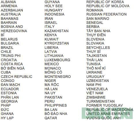 85 quốc gia thành viên của Công ước Vienna